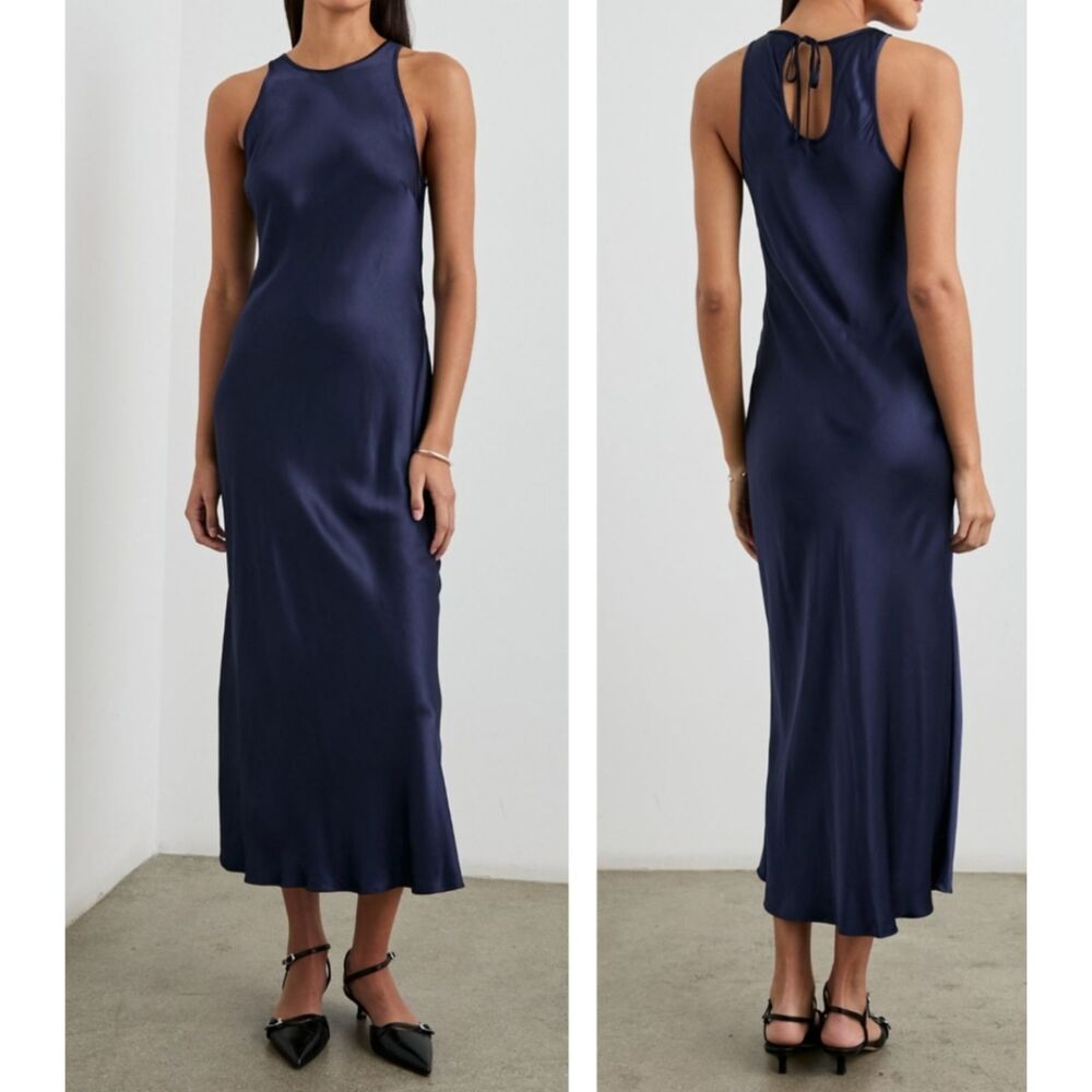 Rails Solene Slip Midi Dress Women’s Size L Large Satin Silky Elegant Navy Blue